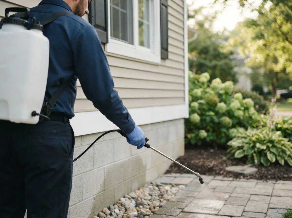 Pest control technician inspecting a home in Frenchburg, KY